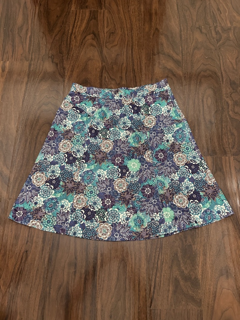 REI Floral A-Line Skirt in Teal, Purple and Cream